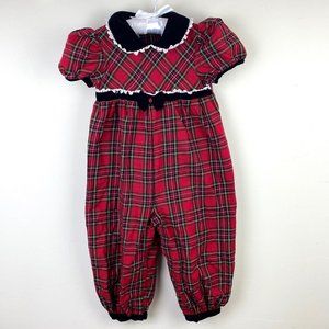 Vintage Youngland Plaid Holiday Jumpsuit 24 Months